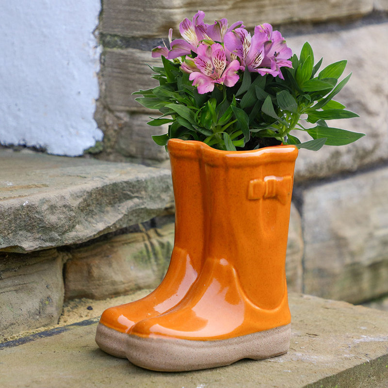 Carlson Ceramic Pot Planter, Orange , 17cm H x 15cm W x 10cm D
