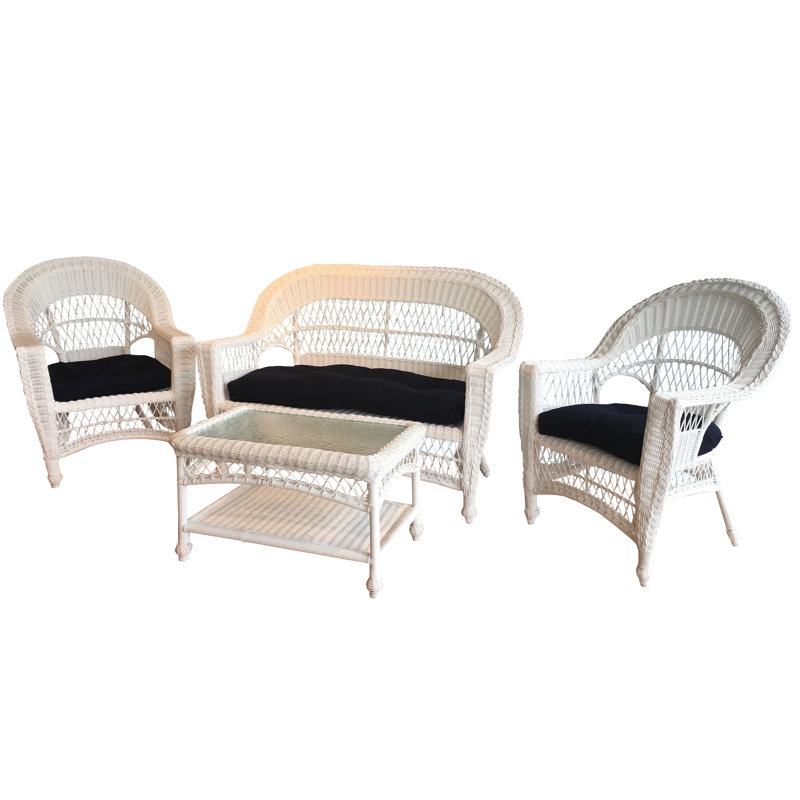 Ensemble de conversation avec coussins Sunbrella Camacho, Sunbrella® blanc, Sunbrella bleu marine