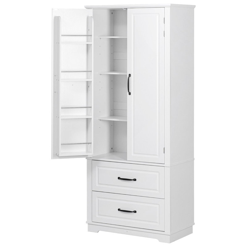 71" Farmhouse Kitchen Pantry Cabinet With 2 Large Drawers,Embossed Texture Freestanding Cupboard Cabinet With 8 Door Shelves And 3 Cabinet Shelves For Kitchen,Dining Room,Living Room,Laundry,White