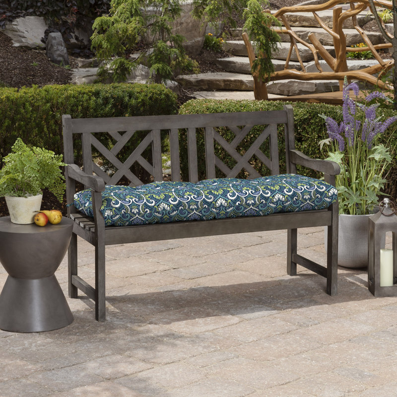 ARDEN Outdoor Plush Modern Tufted Bench Cushion, 48 x 18, Rain-Proof, Fade Resistant, Tufted Bench Cushion for Bench and Swing Sapphire Aurora Blue Damask