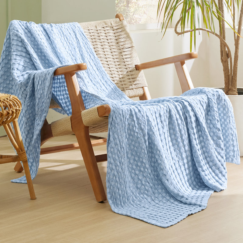 Bedsure 279gsm Cotton & Rayon from Bamboo Waffle Blanket GentleSoft™️, Queen, Skyway