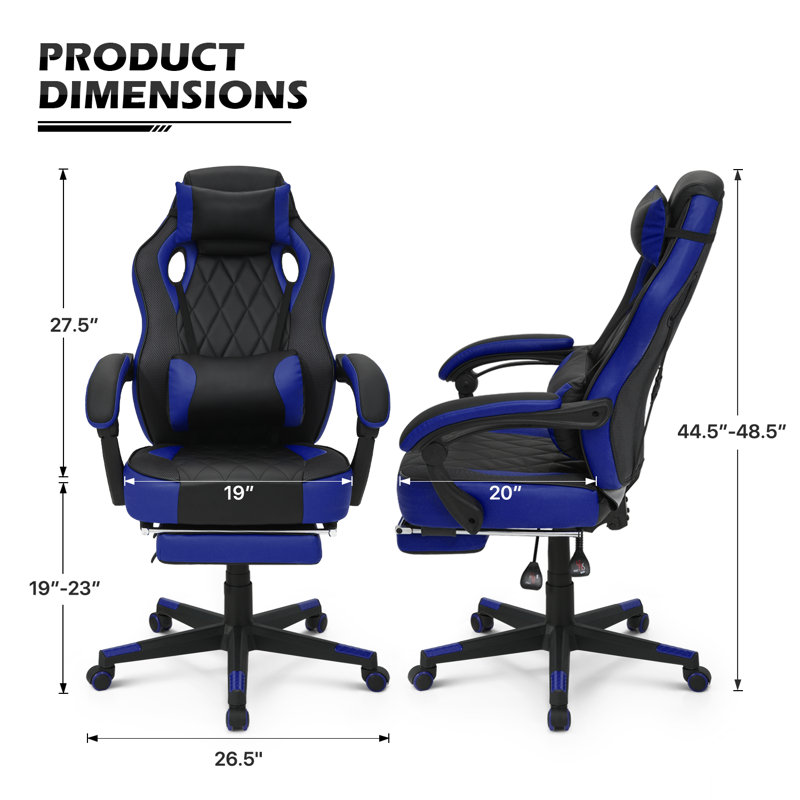 Reclining Computer Chair with Footrest & Detachable Lumbar Support 360 Degree Swivel, Blue