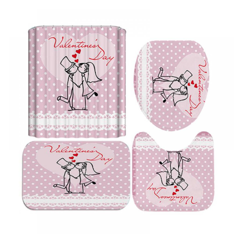 Ensemble de rideau de douche et crochets 16 pièces Valentine's Day