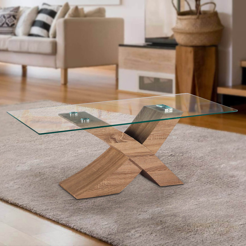 Glass Top Coffee Table, Oak