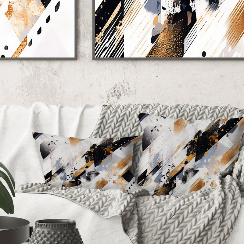 Coussin décoratif doré à rayures symétriques noir I