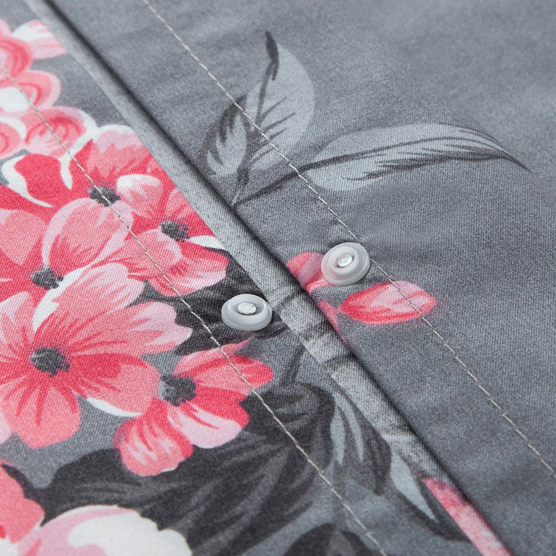 Microfiber Duvet Cover Set with Pillowcases, Kingsize Duvet Cover Set + 2 Pillowcases, Pink/Grey Floral, 3