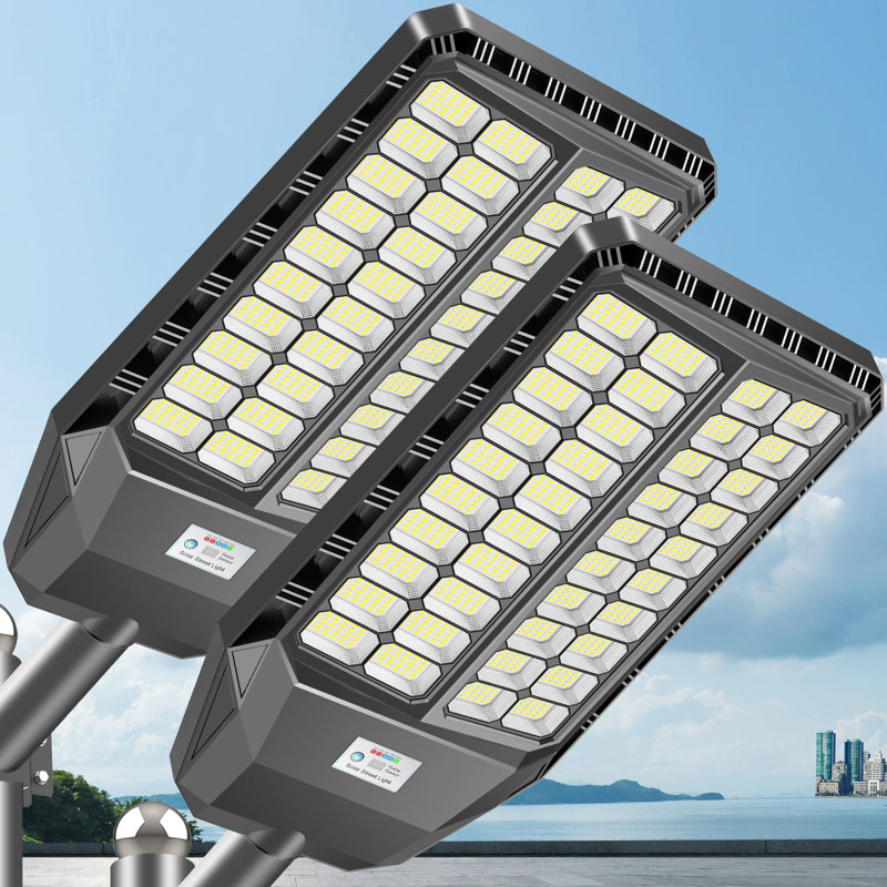 6000w Solar Street Light, Bright Led Security Solar Flood Light With Motion Sensor & Dusk To Dawn, Ip67 Waterproof Commercial Lights Outdoor For Outside, Parking Lot, Street, Yard, 2 Pack