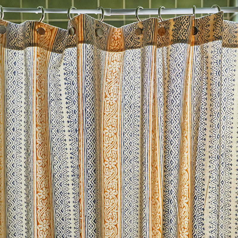 Striped Shower Curtain, Slate/Mustard