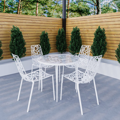 Houser 5-Piece Dining Set with Round Glass Dining Table and 4 Dining Side Chair in Aluminum