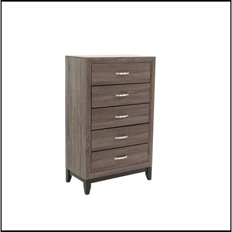 Kristopher Wooden Chest with 5 Drawers & Metal Handle, Brown