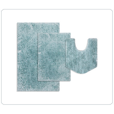 Elegance Bathroom Rug Mat Set 3 Piece, Microfiber Shaggy Bath Set, Non-Slip Ultra Soft Carpet Mats, Absorbent with U-Shaped Toilet for Bathroom, Tub, Shower, Turquoise