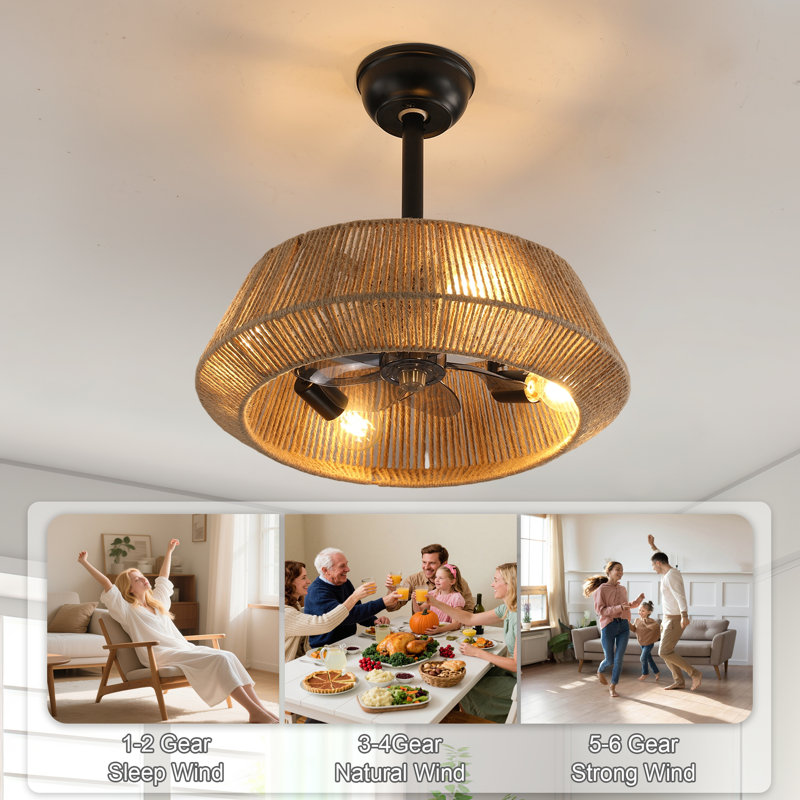 19.68'' Caged Ceiling Fan With 4 Lights Kit And Remote Control