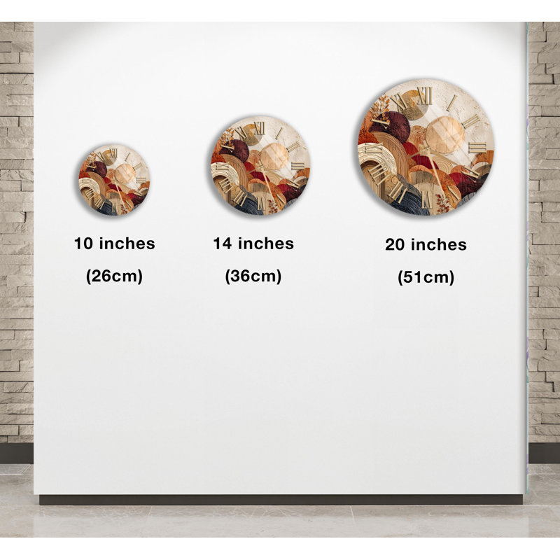 Horloge murale en verre trempé beige, 14 pouces, Blanc, romain