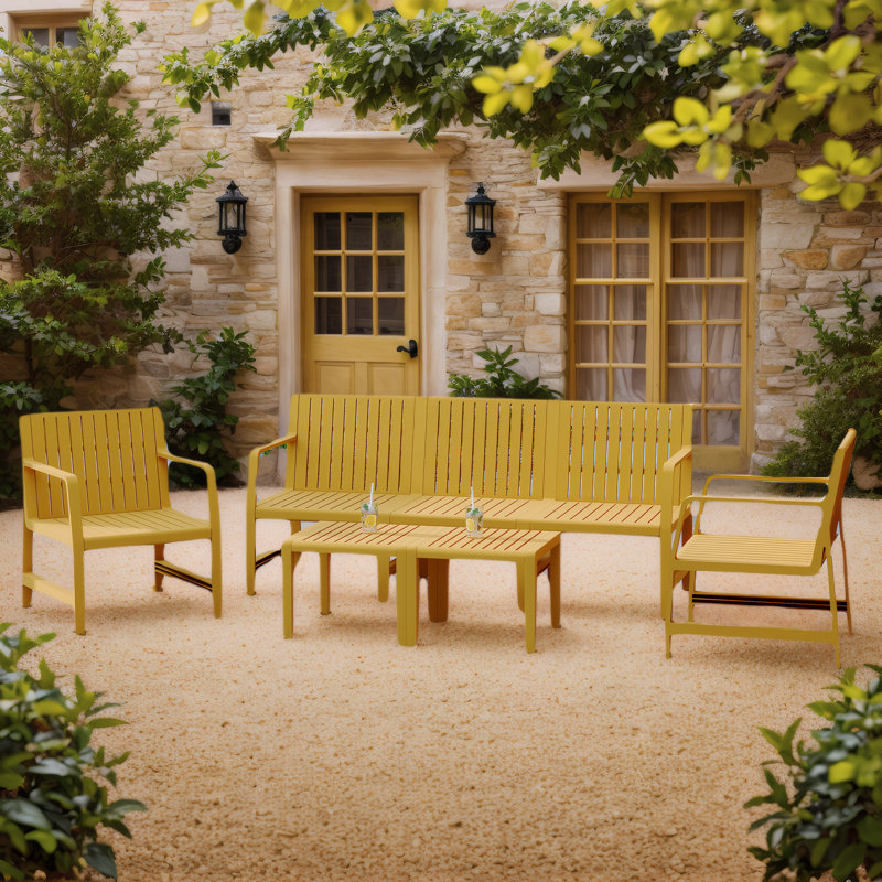 Ensemble de conversation d'extérieur 5 pièces avec canapé 3 places et 2 chaises - Matériau en PP imperméable, tables basses, assemblage facile pour le patio