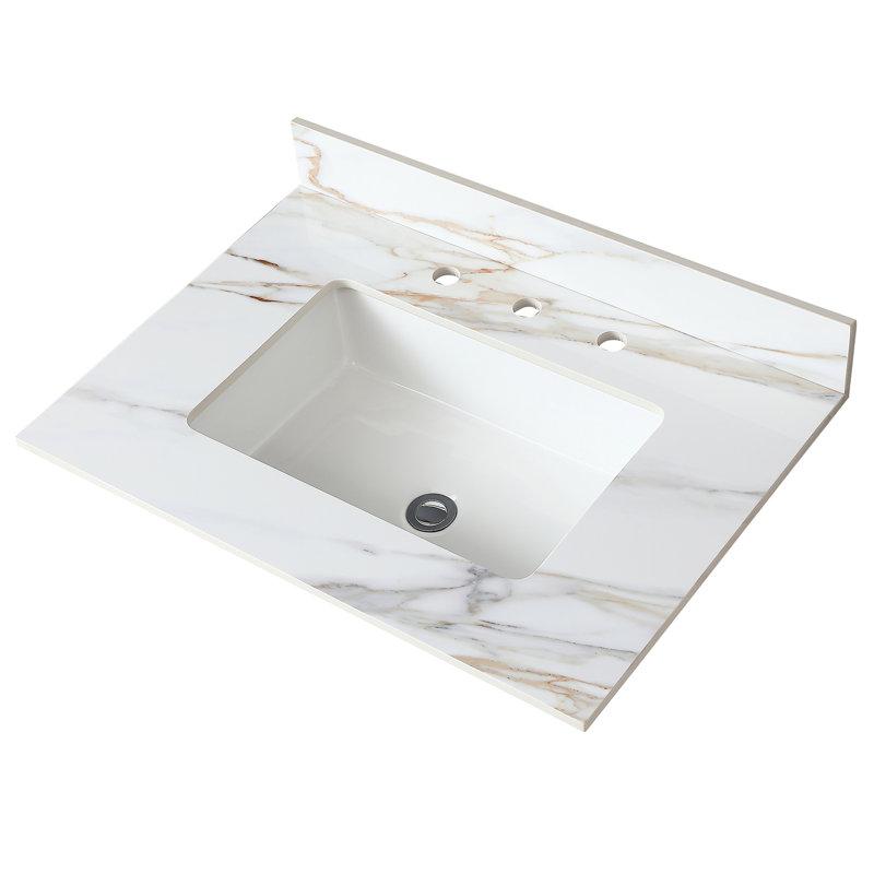 31" White Vanity Top - Rectangular Sink & 4" Backsplash Elegant Style 31 Inch 4
