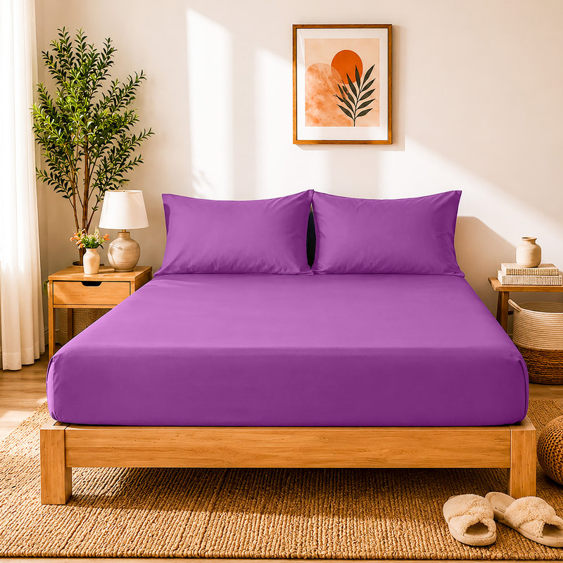 40cm Extra Deep Fitted Sheet - Luxury Microfiber Deep Pocket Bed Sheet Secure Fit, Double (137x190cm), Lilac/Purple