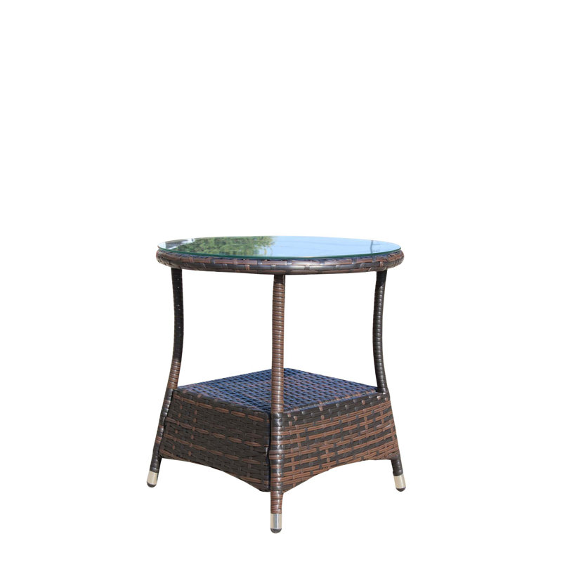 Wicker Coffee Table with Tempered Glass Top