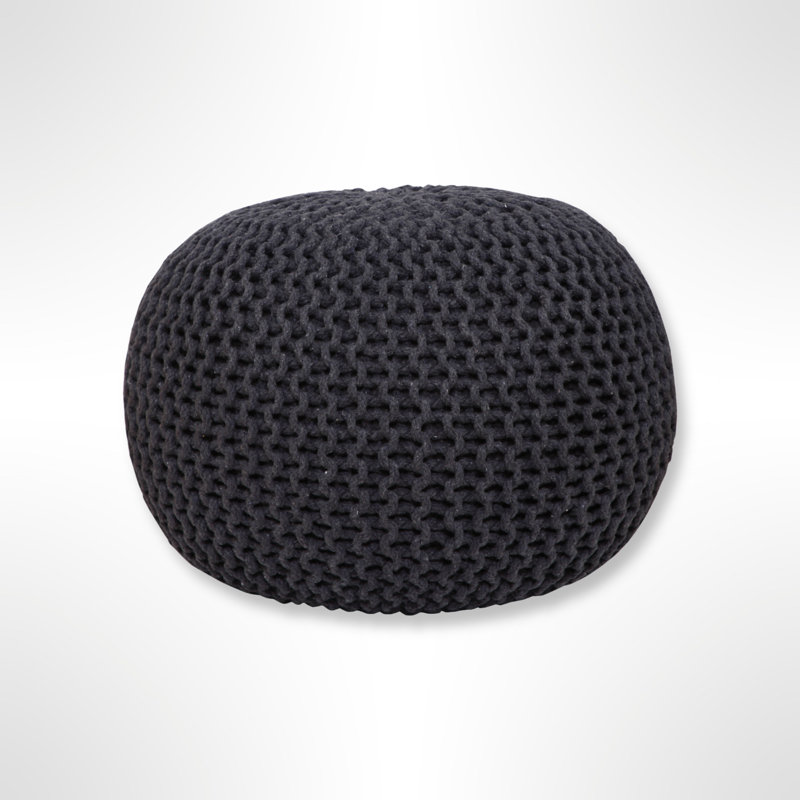Charcoal Gray Cotton Round Knitted Pouf