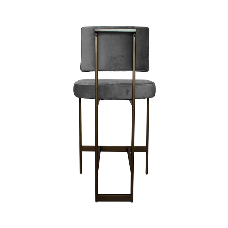 Gray Velvet and Bronze Metal Counter Stool