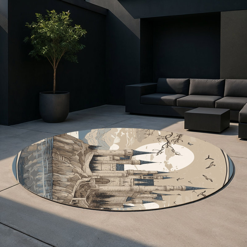 Tapis intérieur et extérieur Ethereal Castle, Rond 5 pi