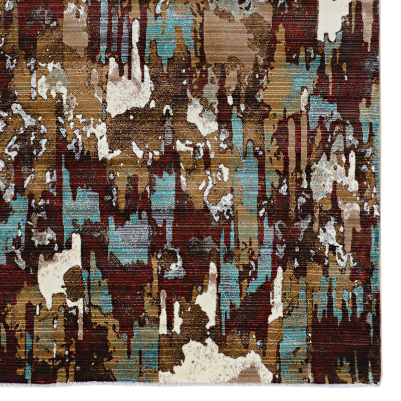 Crittenden Modern Abstract Jewel Tone Multicolor Area Rug with Short Fringe, Rectangle 3' x 5'