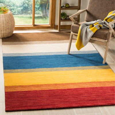 Tapis rayé en laine tissé à la main Frann