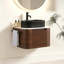 Meuble-lavabo courbé avec rangement à fermeture en douceur et cannelure naturelle
