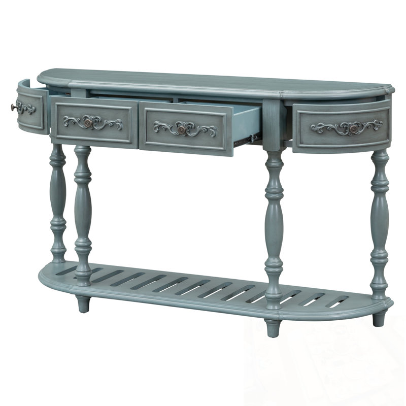 Console avec 4 tiroirs et 1 tablette, Bleu antique