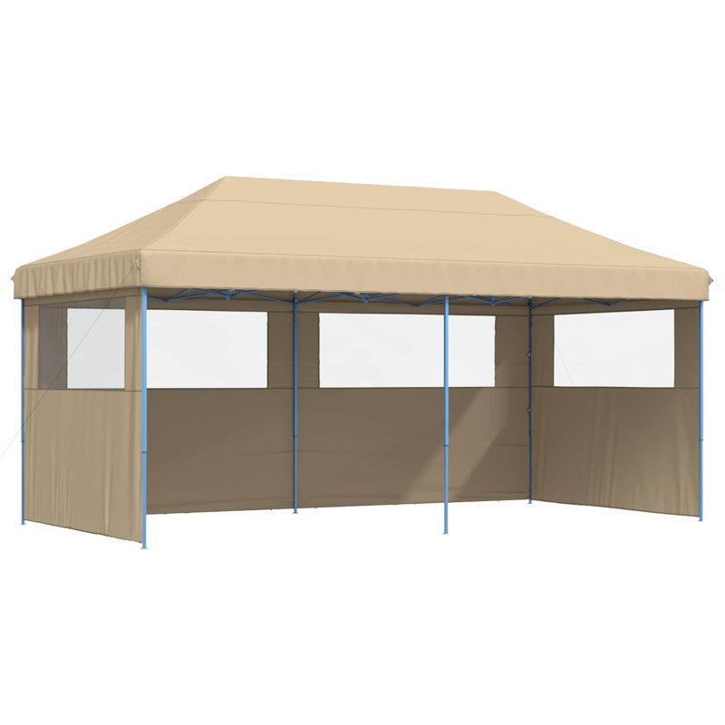 Vidaxl Foldable Tent Pop-Up With 4 Side Walls Outdoor Party Tent Garden Gazebo, Beige, Blue
