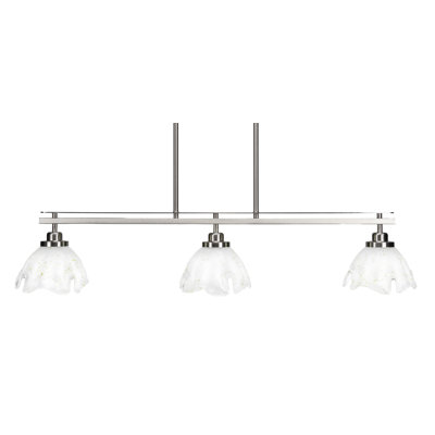 Agnon 3 Light Island Light Shown In Brushed Nickel Finish With 7" Gold Ice Glass
