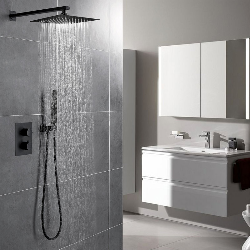 Ensemble de système de douche thermostatique noir avec robinet complet pour robinet de douche en laiton Modren Luxury pomme de douche à effet de pluie 10 po avec douchette