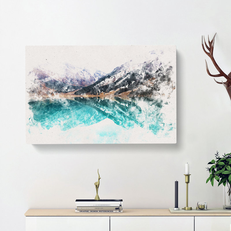 The Almaty lake in Kazakhstan Watercolour - Wrapped Canvas, 35cm H x 50cm W x 3cm D