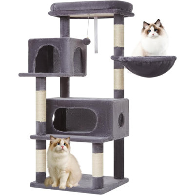 Cat Tree,48.8-Inch Cat Tower For Indoor Cats,2 Luxurious Cat Condo With Adjustable Large Hanging Baskets And Large Luxurious Perch Smoky Gray MS029LG