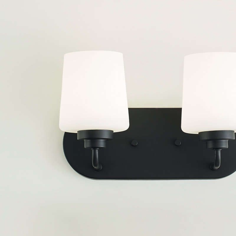 Windom 2-Light Midnight Black Dimmable Vanity Light with Etched Opal Glass