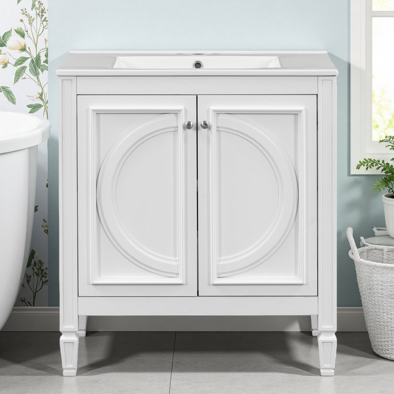 Meuble-lavabo de 30 pouces avec meuble-lavabo en céramique, Blanc