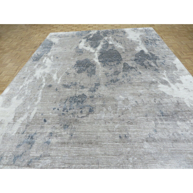 Tapis gris noué à la main de conception unique 9 pi 1 po x 12 pi 2 po Eshal