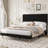 Queen Bed Frame with Adjustable Headboard, Velvet Upholstered Platform Queen Size Bed Frame, Vertical Channel Tufted, Strong Wooden Slats, No Box Spring Needed, Easy Assembly, Black-118103174-118103176