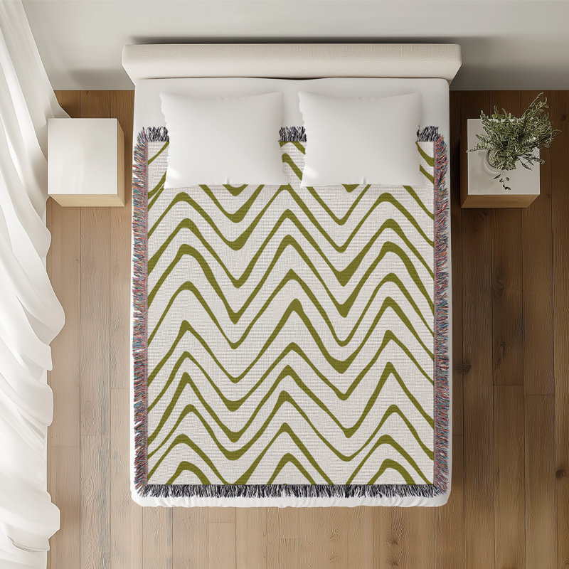 Jeté en coton Zig Zagg, Chartreuse, 60 po x 80 po