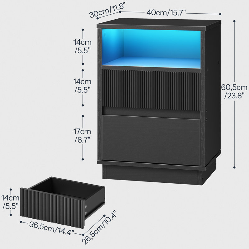 Morice 23.6'' Nightstand with Drawers and LED Lights