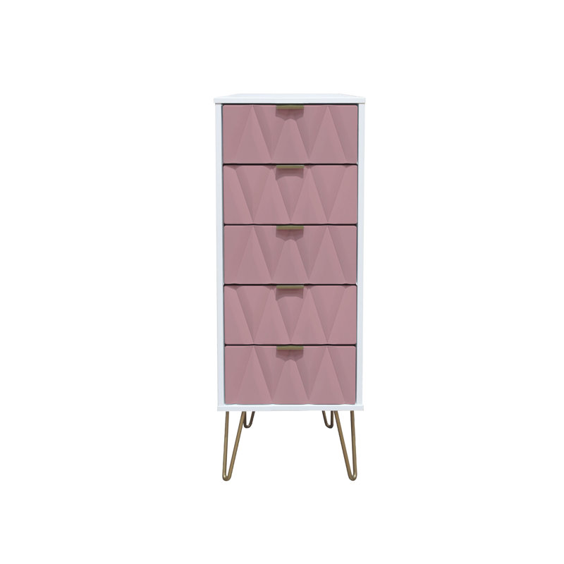Fully Assembled Forst 5 Drawer Chest, White/Pink