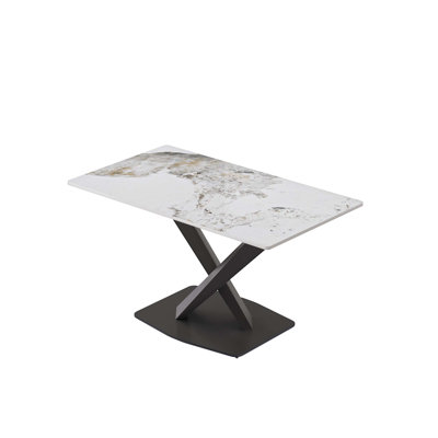 Modern Artificial Stone Straight Edge  Black Metal Leg Dining Table-Can Accommodate 6-8 People