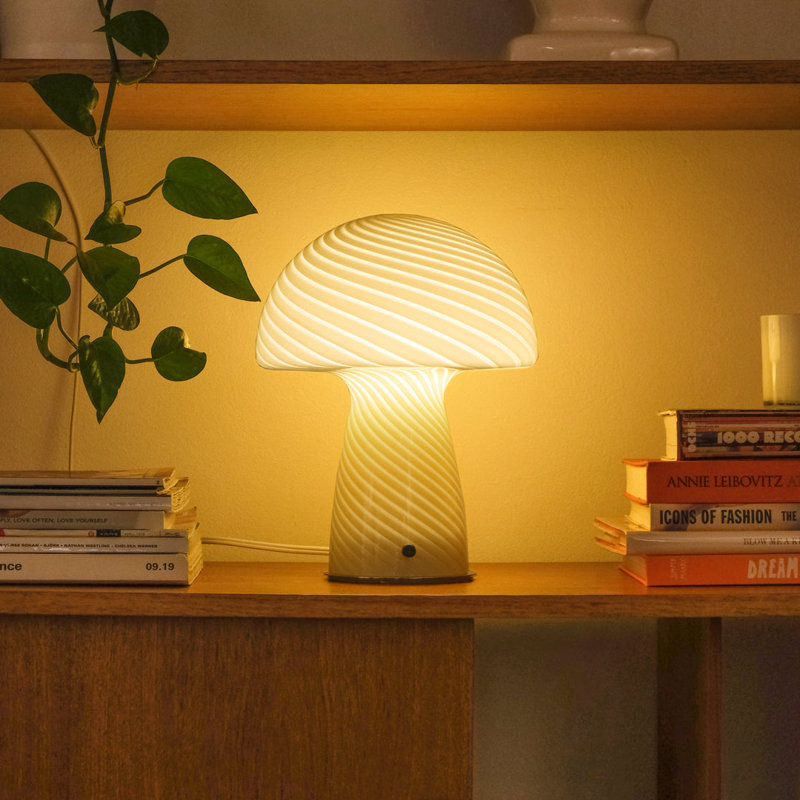 Glass Mushroom Table Lamp, Large Close Top, White