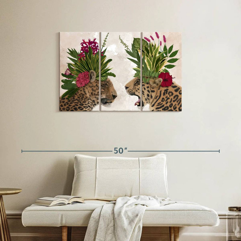 Brampt Hot House Leopards Pair Pink Green, 24" H x 38" W