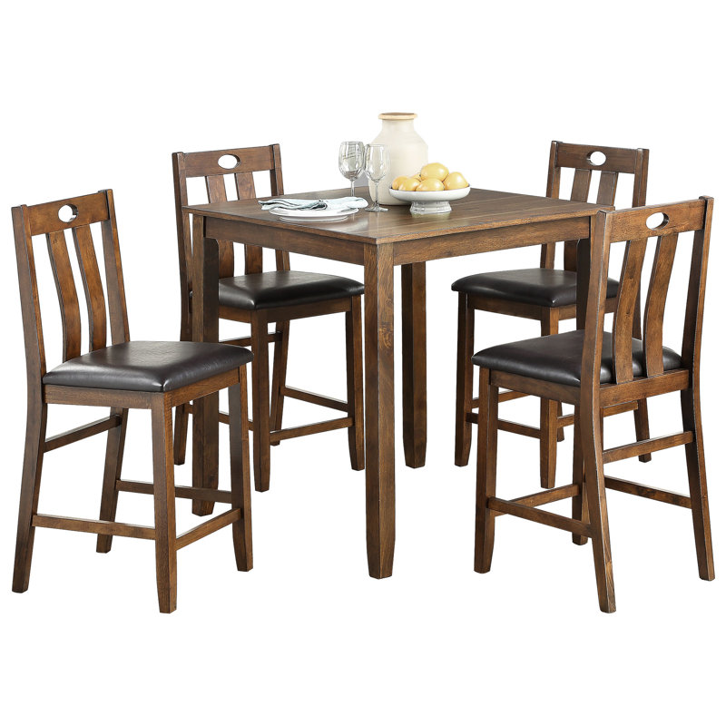 Mobilier de salle à manger à hauteur de comptoir 5 pièces - Bois transitionnel rembourré brun et similicuir, Brun