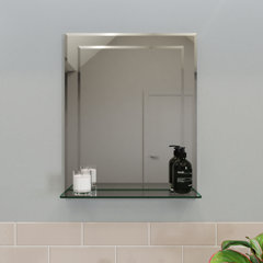 Industrial Bathroom Wall Mirror w/ Shelf Toiletries Decor Display