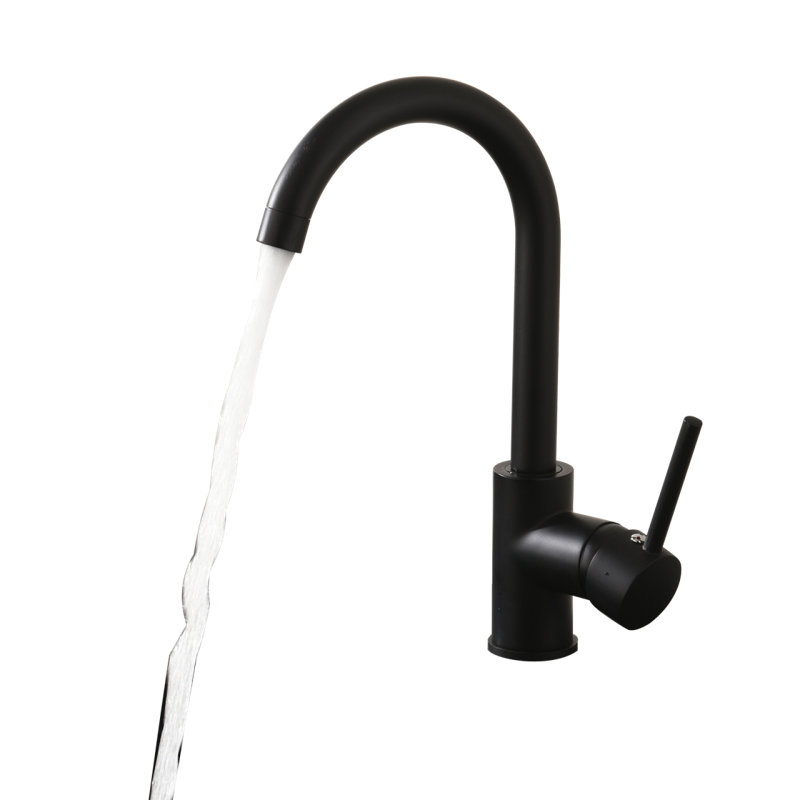 Robinet d'évier de cuisine monocommande en acier inoxydable mat, robinet de salle de bain moderne à un trou (noir mat)