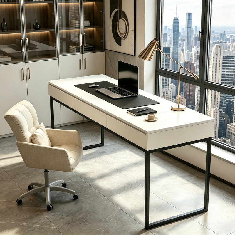 Bureaux rectangulaires modernes en bois avec base en fer