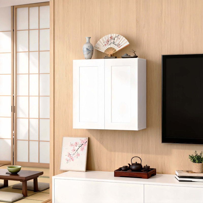 Armoire murale en bois massif 30 po avec portes à fermeture en douceur et tablettes réglables, armoire de rangement polyvalente l 30 po x P 12 po x H 30 po