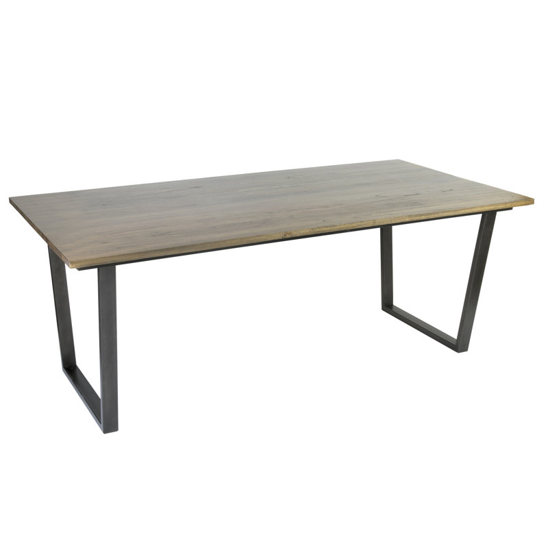 Wilhelm Solid Wood Top Metal Base Dining Table