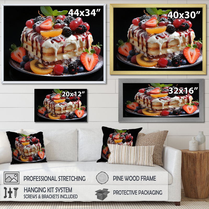 " Tropical Fruits Cake Mmmmmmm ", 12" H x 20" W x 1" D, Black